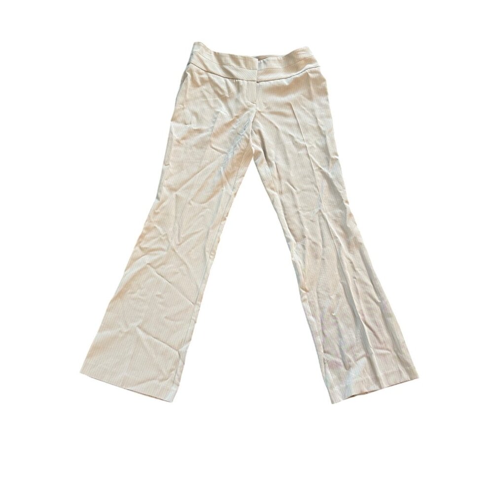 Vintage Y2K Tracy Evans Beige Pinstripe Flared Pants Womens Size 3